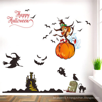 Myway 60 * 90cm Stock Nouveau style écologique amovible PVC Halloween Sorcière femelle fantôme bat salon décoratif stickers muraux